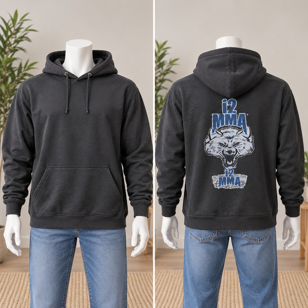 Gildan i2 MMA Hoodie Mens 2XL Black Heavy Blend Wolf Graphic Pullover Sweatshirt